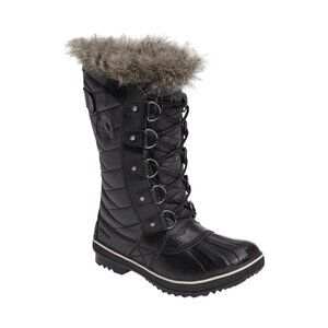 Sorel Womens Tofino II Waterproof Snow Boots Black Stone Faux Fur Lined Size 6